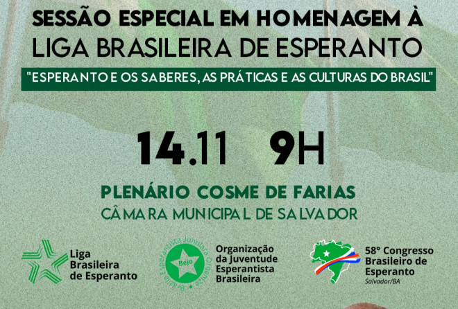 Liga Brasileira de Esperanto será homenageada em sessão especial