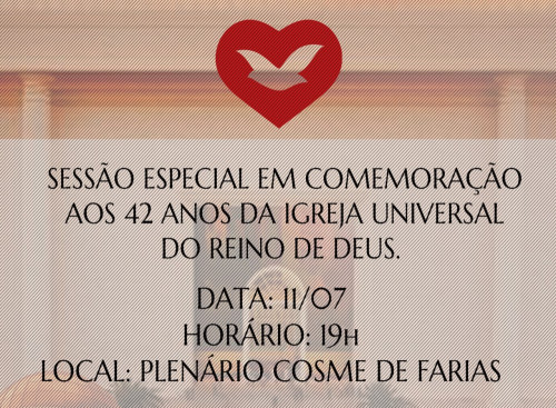 Sessão especial celebra 42 anos da Igreja Universal