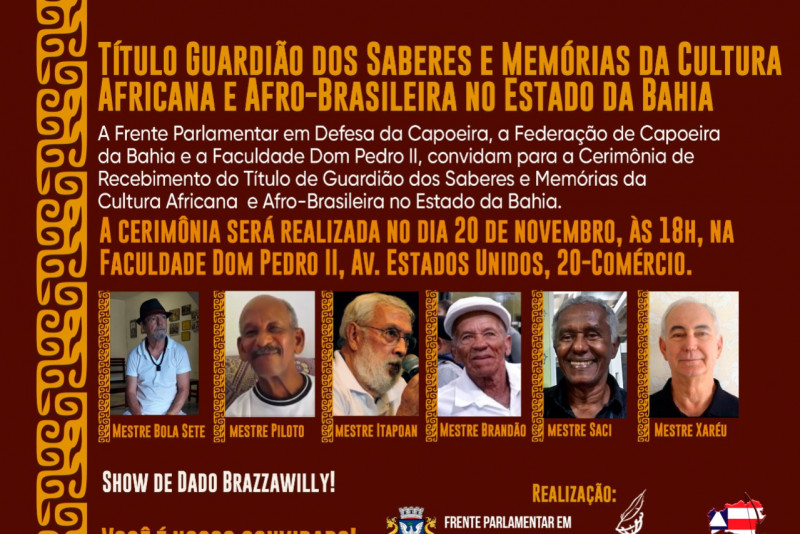 Mestres de capoeira recebem título de Guardião dos Saberes